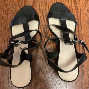 Black leather, Franco Sarto wedge sandals, size 9 1/2